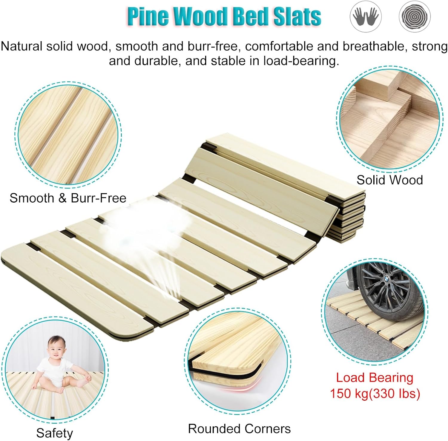 頑丈な折りたたみ式木製ベッドスラット（ツイン、フル、クイーンサイズ